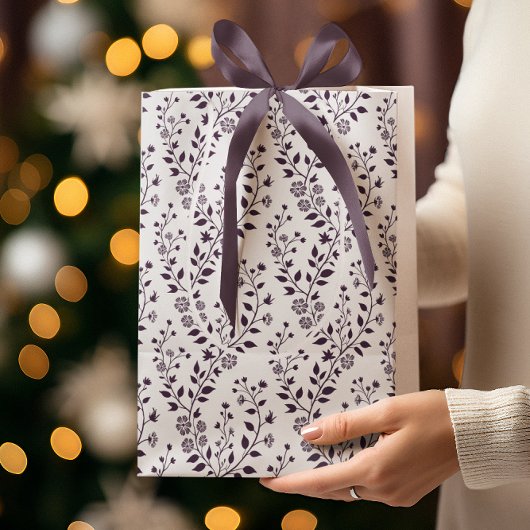 Moderne Boho Bloemmotief Pr Plum Wit Medium Cadeauzakje