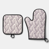 Moderne Boho Bloemmotief Pr Plum Wit Ovenwant & Pannenlap Set (Voorkant)