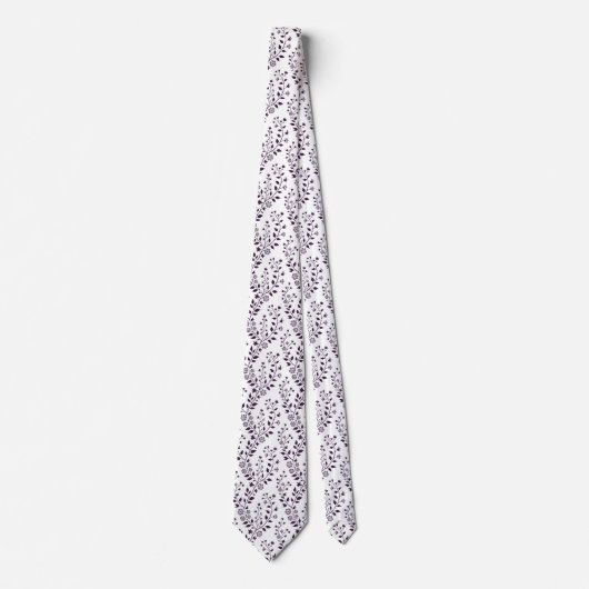 Moderne Boho Bloemmotief Pr Plum Wit Stropdas (Voorkant)