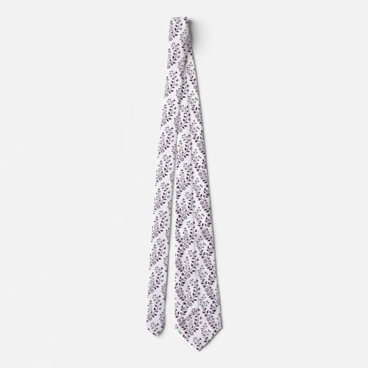 Moderne Boho Bloemmotief Pr Plum Wit Stropdas (Achterkant)