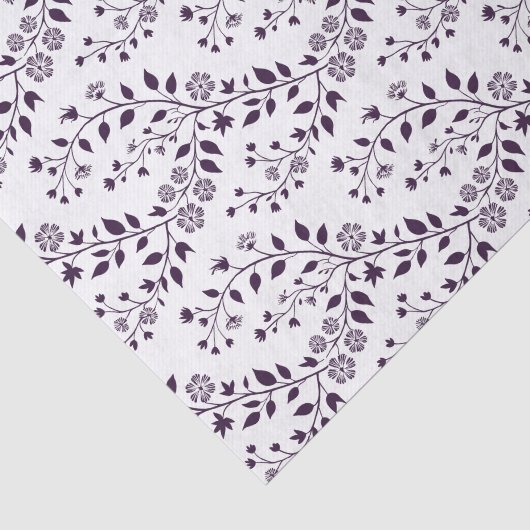 Moderne Boho Bloemmotief Pruim Wit Tissuepapier (Detail)