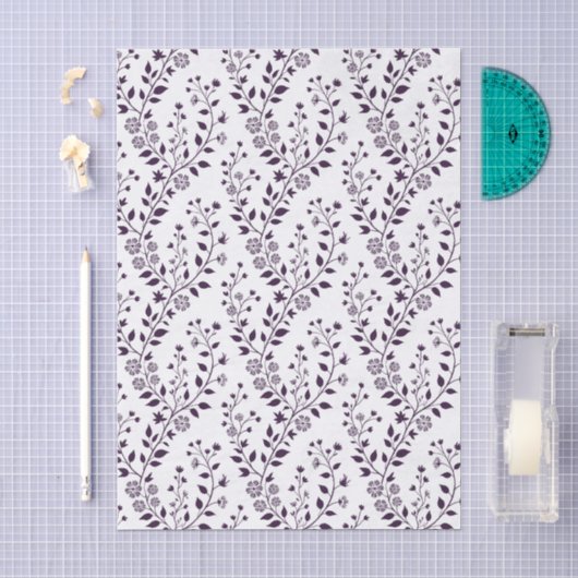 Moderne Boho Bloemmotief Pruim Wit Tissuepapier (Craft)