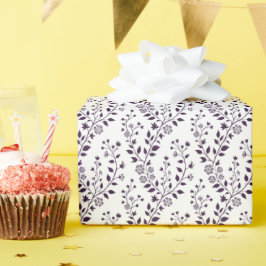 Moderne Boho Bloempatroon Pr Plum Wit Cadeaupapier