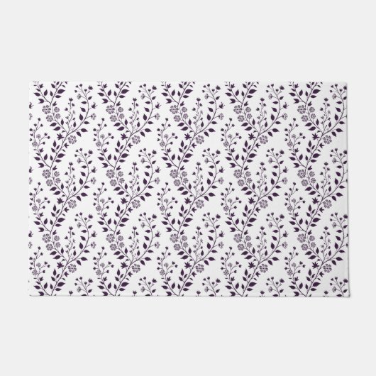 Moderne Boho Bloempatroon Pr Plum Wit Deurmat (Voorkant)