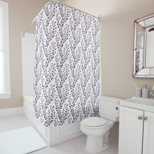 Moderne Boho Bloempatroon Pr Plum Wit Douchegordijn (In situ)