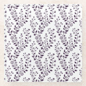 Moderne Boho Bloempatroon Pr Plum Wit Glazen Onderzetter (Voorkant)