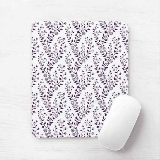 Moderne Boho Bloempatroon Pr Plum Wit Muismat (Met muis)