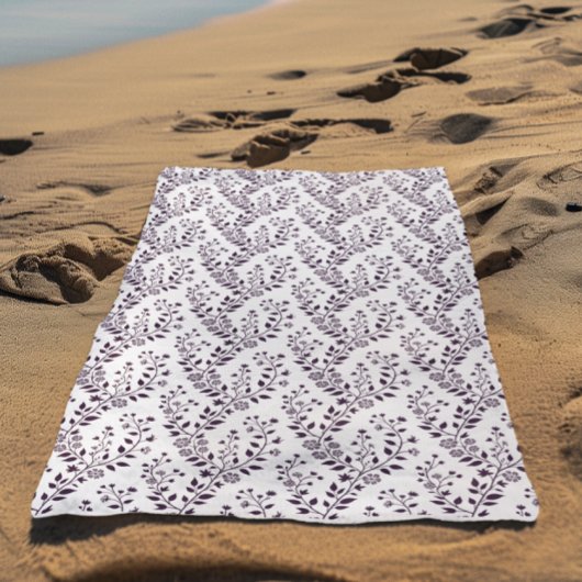 Moderne Boho Bloempatroon Pr Plum Wit Strandlaken