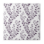 Moderne Boho Bloempatroon Pr Plum Wit Tegeltje (Voorkant)