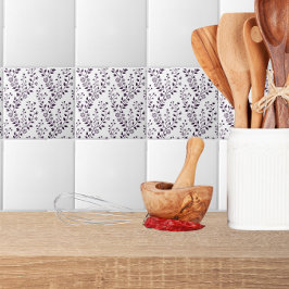 Moderne Boho Bloempatroon Pr Plum Wit Tegeltje