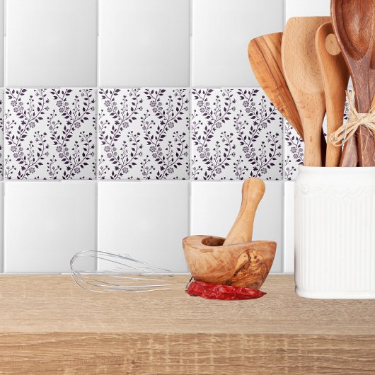 Moderne Boho Bloempatroon Pr Plum Wit Tegeltje