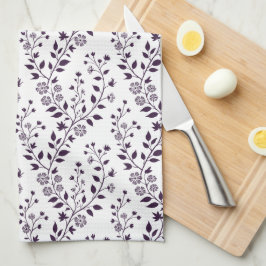 Moderne Boho Bloempatroon Pr Plum Wit Theedoek