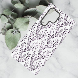Moderne Boho Bloempatroon Pruim Wit Samsung Galaxy Hoesje