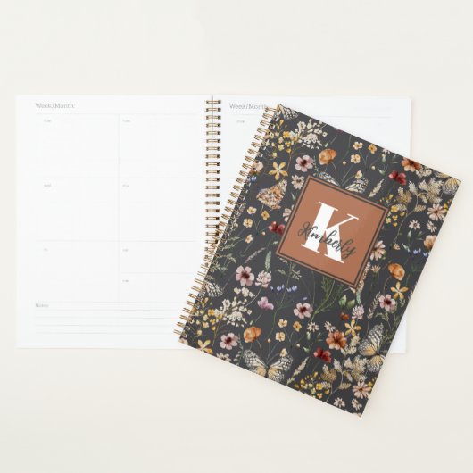 Moderne Boho Bloemrijke Monogram Naam Planner (Display)