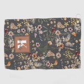 Moderne Boho Bloemrijke Monogramnaam Golfhanddoek (Horizontaal)