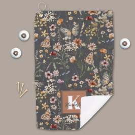 Moderne Boho Bloemrijke Monogramnaam Golfhanddoek