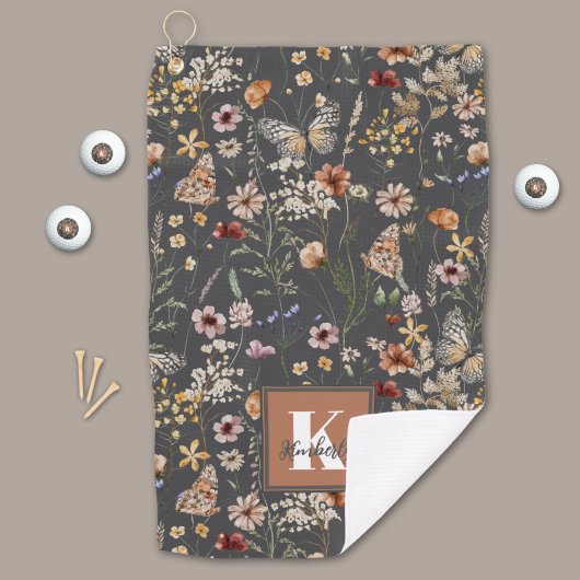 Moderne Boho Bloemrijke Monogramnaam Golfhanddoek