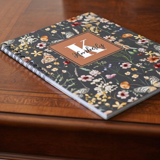 Moderne Boho Bloemrijke Monogramnaam Notitieboek