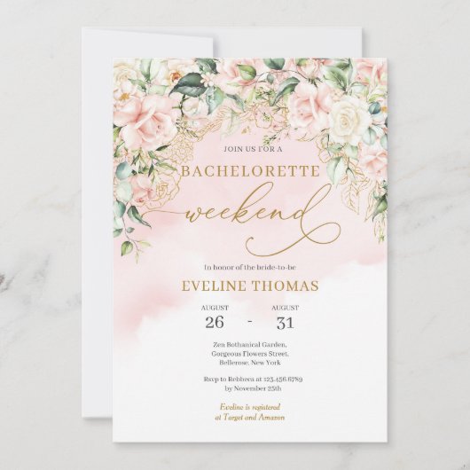 Moderne Boho blos bloemengoud glitter bachelorette Kaart (Voorkant)