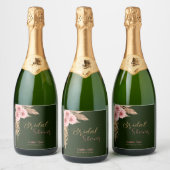 Moderne boho blos roze rozen bos bruidsfeest #2 sparkling wijnetiket (Flessen)