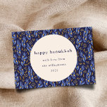 Moderne Boho Blue Chanoeka Botanische Custom Blank Feestdagen Kaart<br><div class="desc">Deze gevouwen blanco hanukkah vakantiekaart heeft een modern botanisch ontwerp van boho in marineblauw en geel en heeft een bewerkbare aangepaste begroeting.</div>