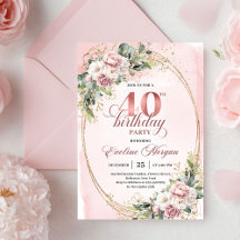 Moderne Boho Blush Bloemen 40e Verjaardagsuitnodig