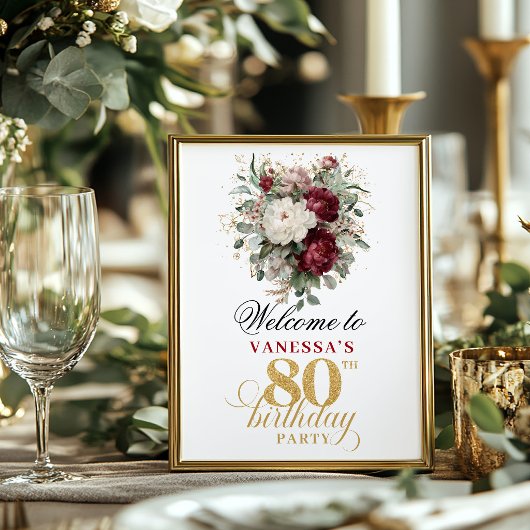 Moderne boho blush bordeauxrood 80ste verjaardag 8 poster