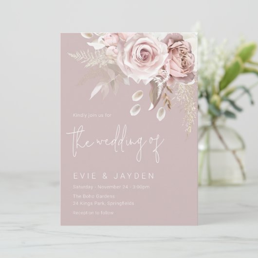 Moderne Boho Blush bruiloft Kaart (Staand voorkant)