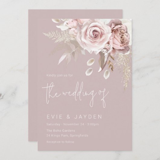 Moderne Boho Blush bruiloft Kaart (Voorkant / Achterkant)
