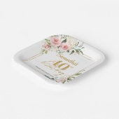 Moderne Boho blush roze bloemengoud 40e verjaardag Papieren Bordje (Gebogen)