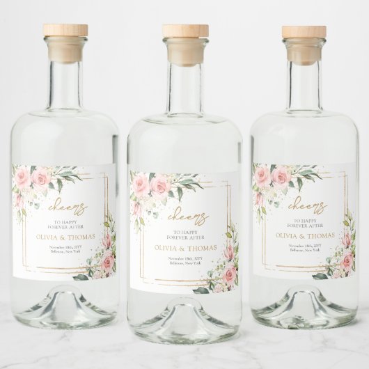 Moderne Boho blush roze bloemengoud glitter bruilo Likeurfles Etiket (Flessen)