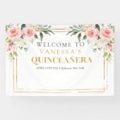 Moderne Boho blush roze bloemengoud Quinceañera Spandoek (Horizontaal)