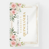 Moderne Boho blush roze bloemengoud Quinceañera Spandoek (Verticaal)