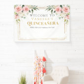 Moderne Boho blush roze bloemengoud Quinceañera Spandoek (Insitu)