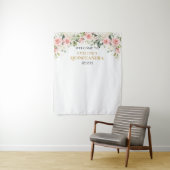 Moderne Boho blush roze bloemengoud Quinceanera Wandkleed (In situ)