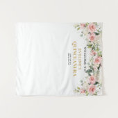 Moderne Boho blush roze bloemengoud Quinceanera Wandkleed (Voorkant (horizontaal))