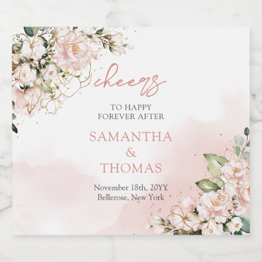 Moderne Boho blush roze bloemengoud schittert Likeurfles Etiket (Enkel label)