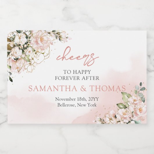 Moderne Boho blush roze bloemengoud schittert Likeurfles Etiket (Enkel label)