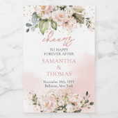 Moderne Boho blush roze bloemengoud schittert Wijn Etiket (Enkel label)