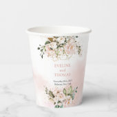 Moderne Boho blush roze bloemengoud sparkle bruilo Papieren Bekers (Achterkant)