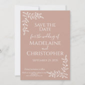 Moderne Boho Blush Roze Botanische Fotobruiloft Save The Date (Voorkant)