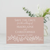 Moderne Boho Blush Roze Botanische Fotobruiloft Save The Date (Staand voorkant)