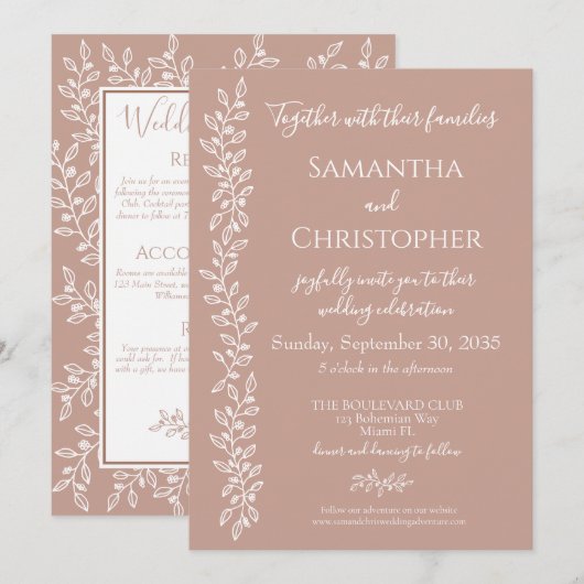 Moderne Boho Blush Roze Botanische Minimal Wedding Kaart (Voorkant / Achterkant)
