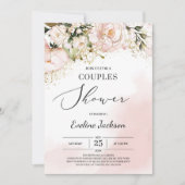 Moderne boho blush roze goud bloemenkoppels douche kaart (Voorkant)