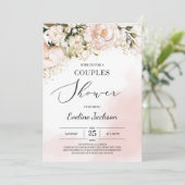 Moderne boho blush roze goud bloemenkoppels douche kaart (Staand voorkant)