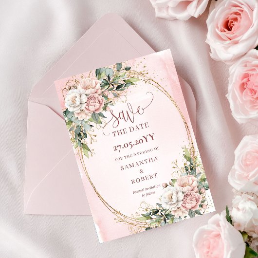 Moderne Boho Blush Roze Groene Opslagdatum Save The Date
