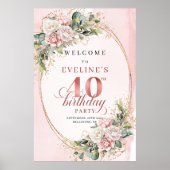 Moderne Boho Blush Roze Groenelementen 40e Verjaar Poster (Voorkant)