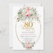 Moderne Boho Blush Rozen 80ste Verjaardagsuitnodig Kaart (Voorkant)