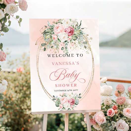Moderne Boho Blush Rozen Baby Shower Welkom Poster