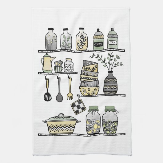 Moderne Boho boerderij keuken plank illustratie Theedoek (Verticaal)